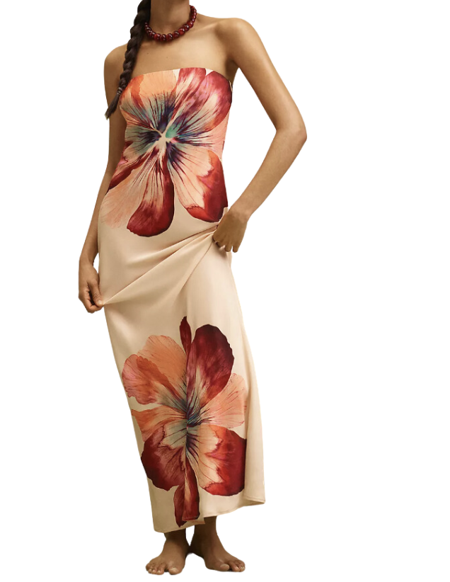 The Fleur Strapless Satin Maxi Slip Dress